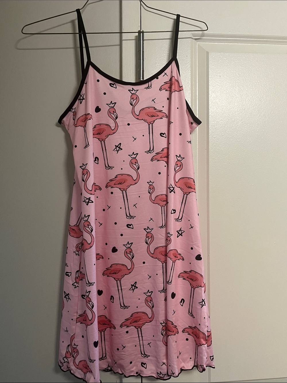 Pink Flamingo Print Sleep Chemise with Black Trim